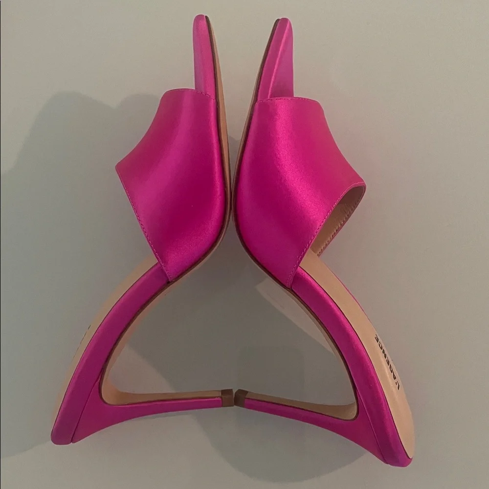 New L'AGENCE Fuchsia Slip On Satin Mules Heels Size 6 - Picture 4 of 8